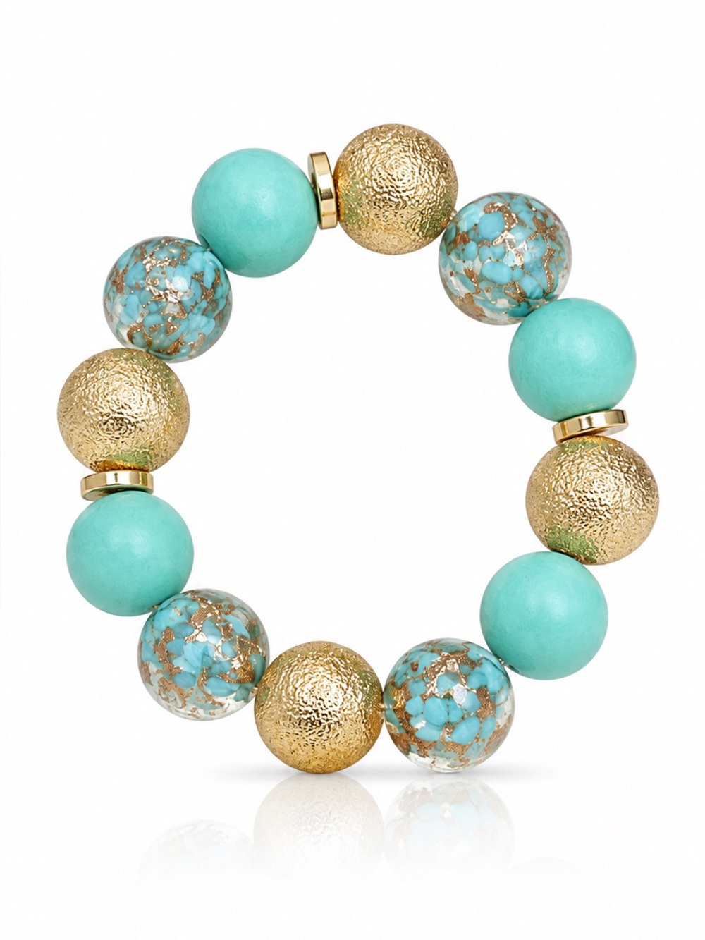 Turquoise & Gold Beaded Stretch Bracelet